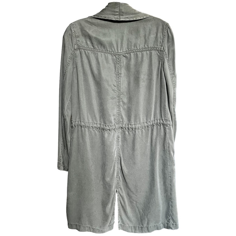 Max Jeans Army Green Utility Jacket Long Lined Draped Drawstring Waist Pocket XS - Picture 9 of 15